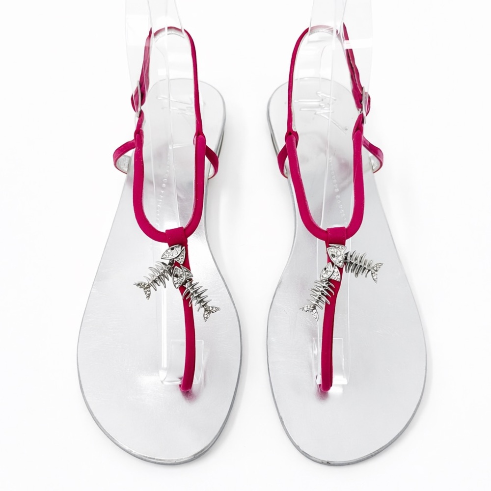 Giuseppe Zanotti Pink Fishbone Charm Thong Sandals Womens Size EU 39